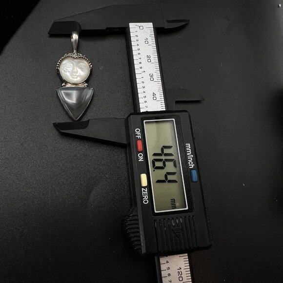 Sajen Moon Goddess Pendant Sterling Silver Carved Mother of Pearl and Agate 1.8" - Picture 5 of 13